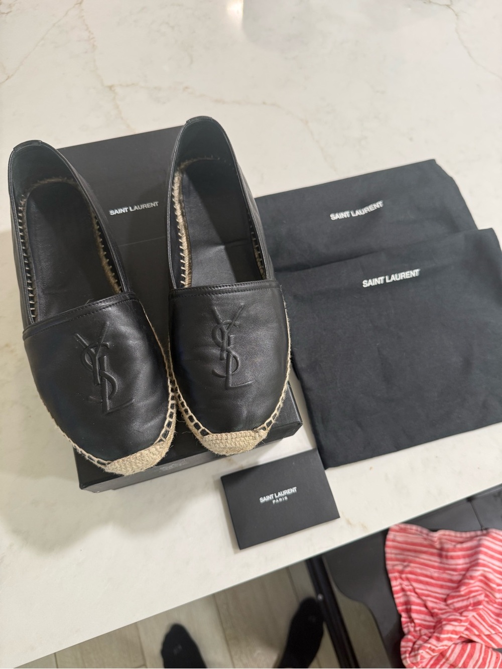 Saint Laurent Black Lambskin Espadrille Flats